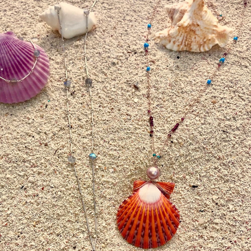 Lady Daisy 14k rose gold, pearl & shell necklace